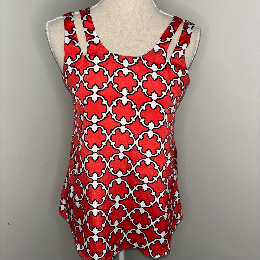 Karlie red & black medallion geometric print double strap tank top size Small